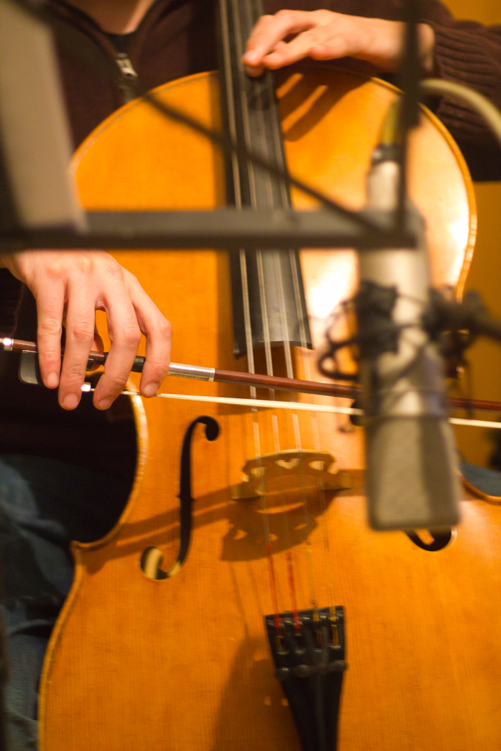 Recording a chello in the studio
